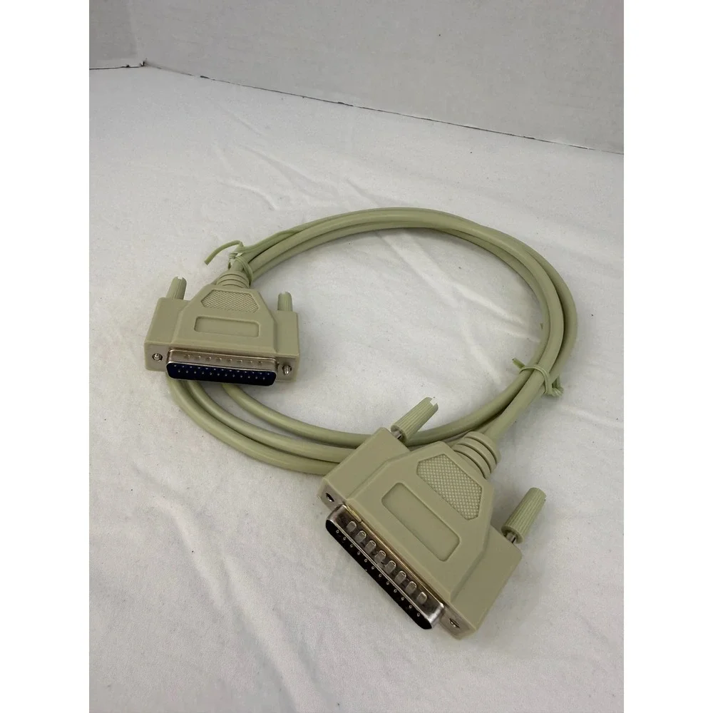 Vintage DB25 Male to Male Serial Parallel Data Cable Beige 25 Pin RS-232 Printer